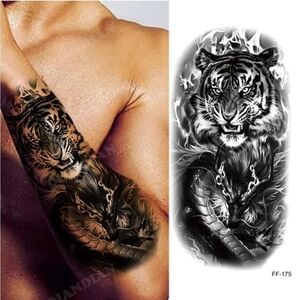 Lot of 2x Tiger Tattoos Grey White Waterproof Breathable Tiger Permanent Tattoo